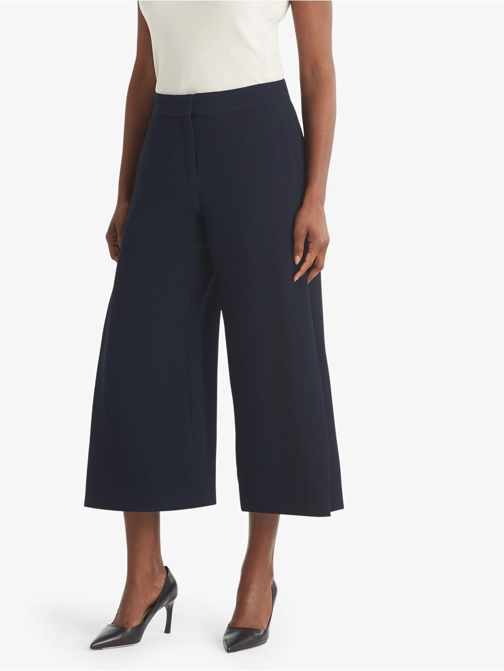 MM Lafleur Zhou Culotte Wide Leg Cropped Pants in Navy with Pinstripe